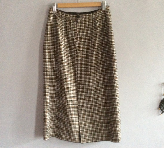 70s wool midi skirt tweed pencil skirt plaid chec… - image 2