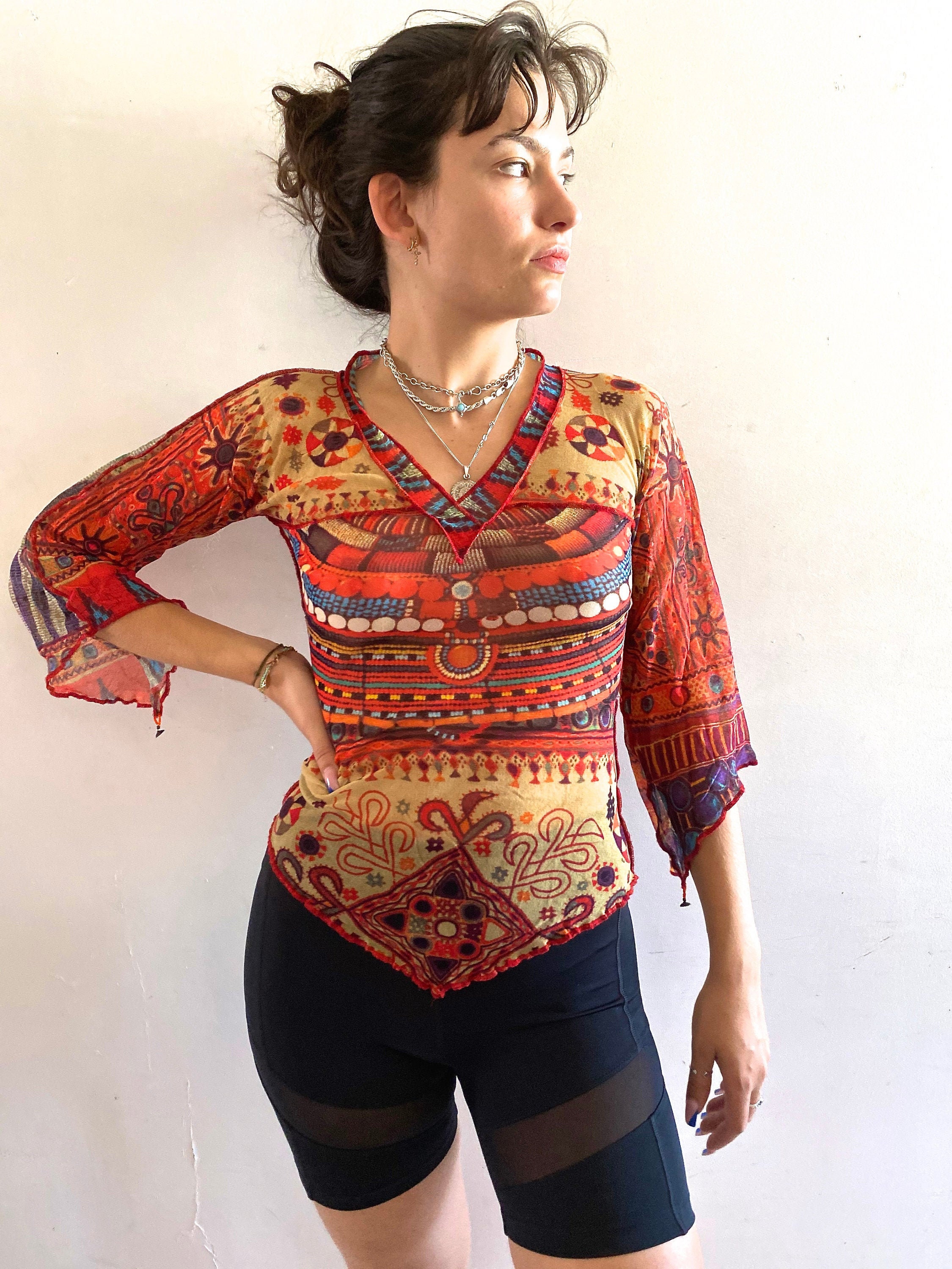 Jean Paul Gaultier Soleil Sheer Mesh Top Rajasthan Print Top - Etsy Israel