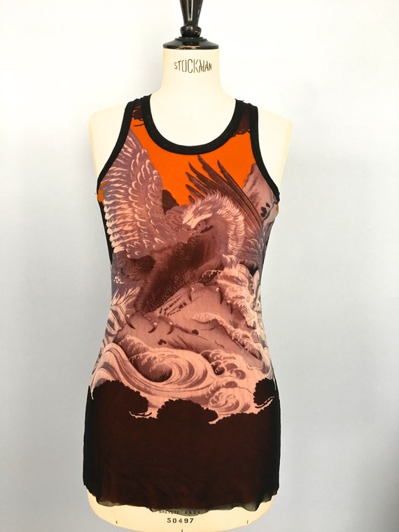 Jean Paul Gaultier sheer mesh dragon tank top flyi