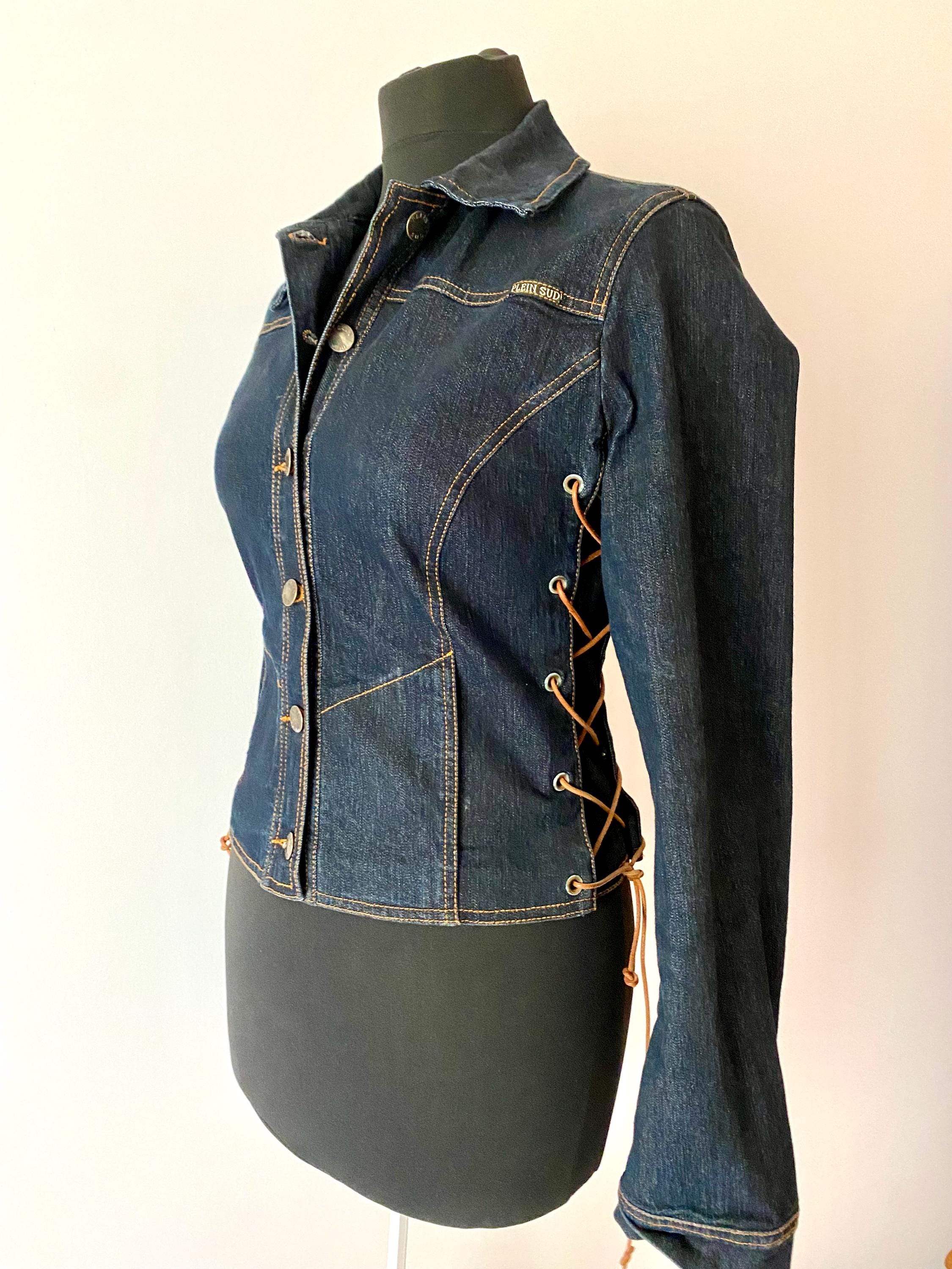 Plein Sud デニムジャケット：レースアップローハイド、フィット 