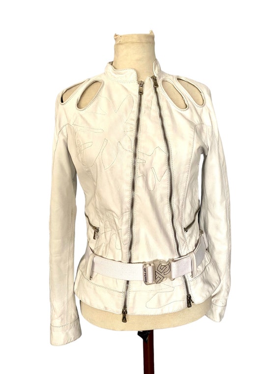 Gianfranco Ferre leather jacket cut-out sleeves c… - image 6