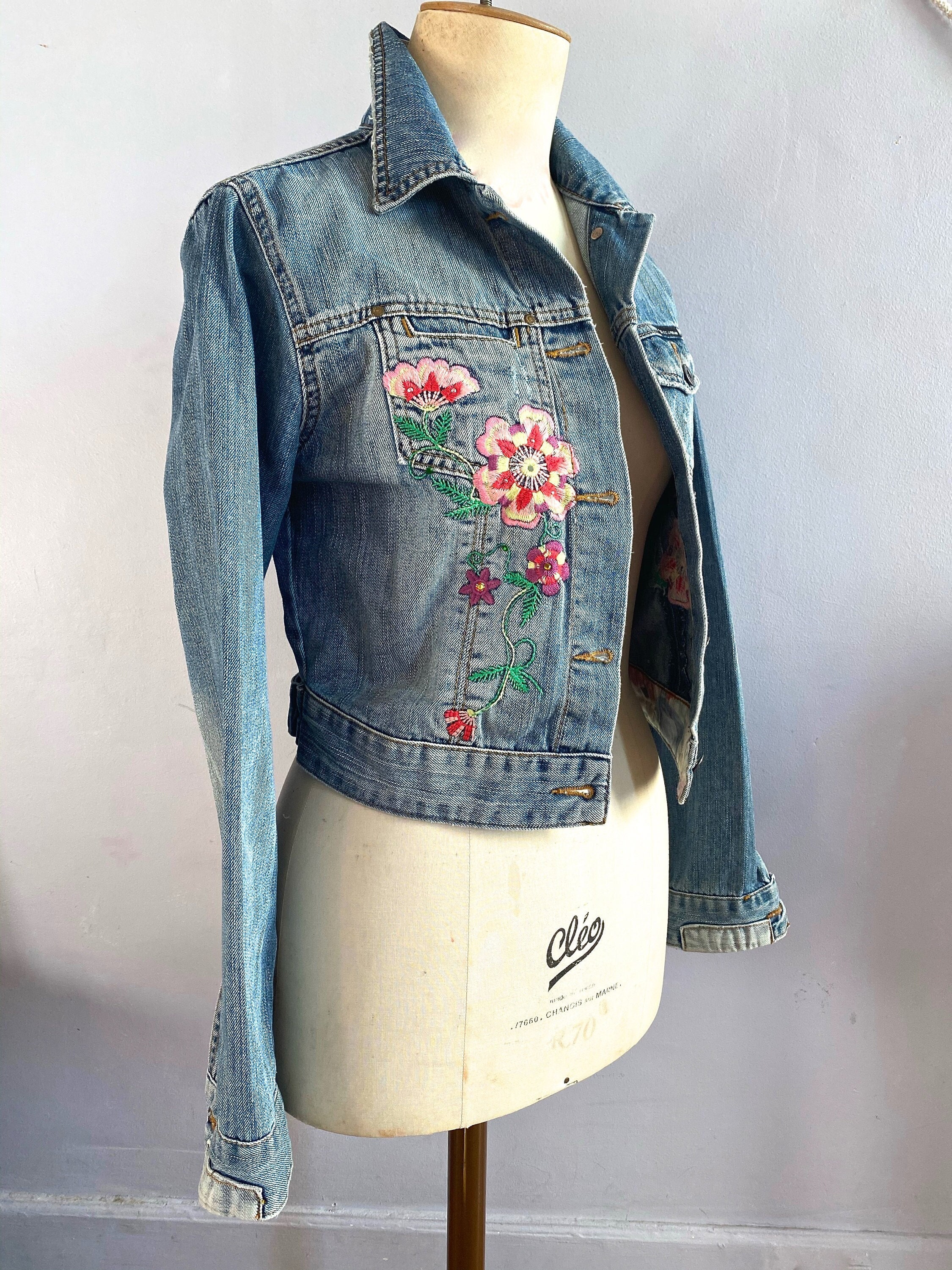 Dolce and Gabbana Embroidered Denim Jacket Flowers 90s D&G - Etsy Norway