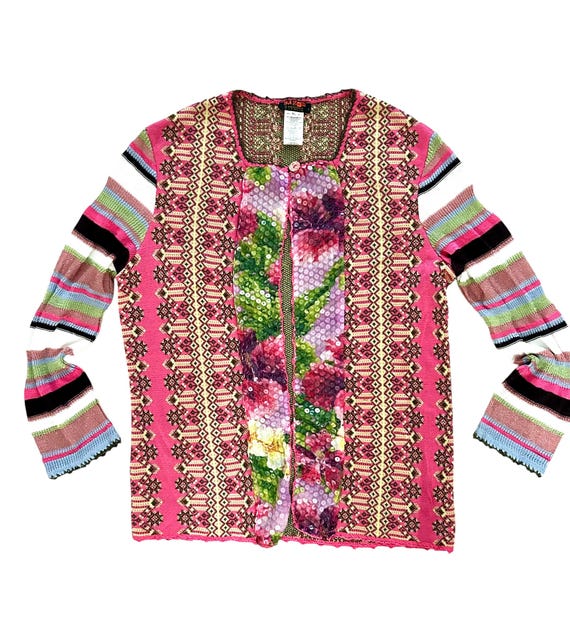 Christian Lacroix, Christian Lacroix sequin knit cardigan stripes 90s Lacroix Bazar sweater sequins lurex