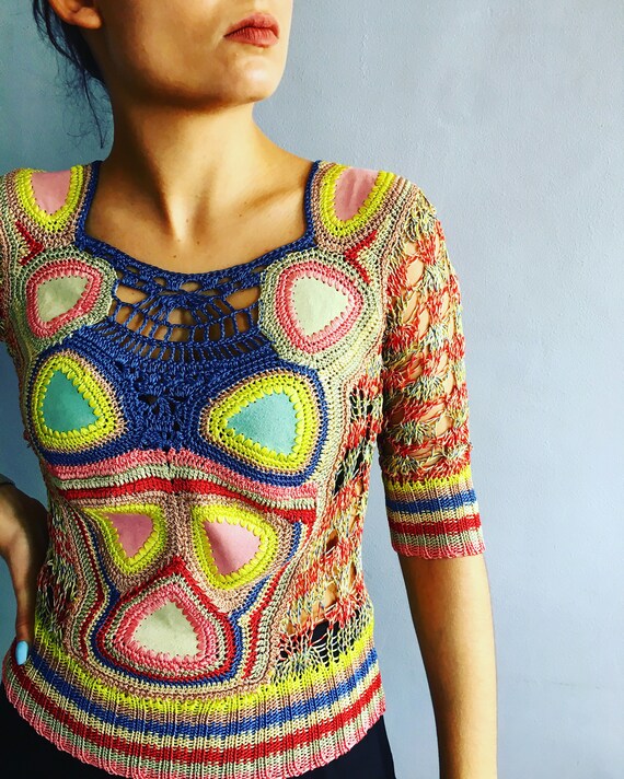 Lacroix crochet patchwork top vintage Christian La