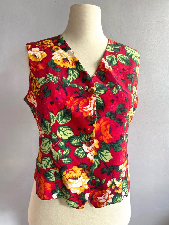 Jungle Kenzo floral silk vest flower print waistc… - image 1