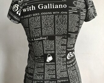 John Galliano Gazette Top Newspaper Print T-shirt Vintage