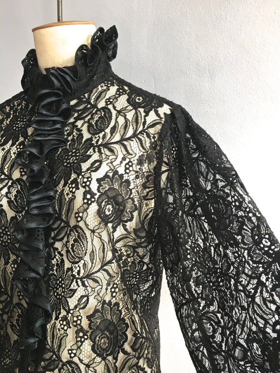 Louis Feraud ruffled lace blouse gathered sleeves