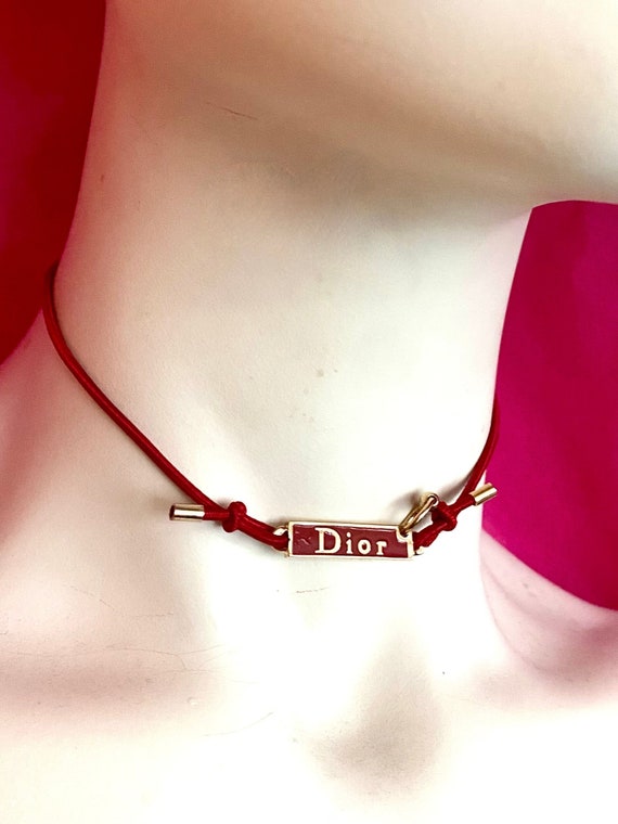 Dior Rasta choker red enameled gold ID plaque nec… - image 1