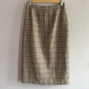 70s wool midi skirt tweed pencil skirt plaid checked skirt 70s French vintage checked below knee tweed skirt midi houndstooth