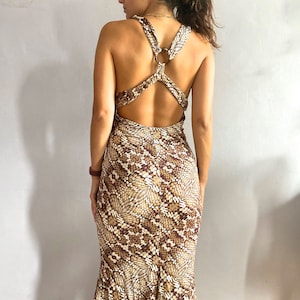 Roberto Cavalli snakeskin o-ring dress 00s Just Cavalli snake print Cavalli serpent print dress low back O ring snakeskin print Stassie Baby