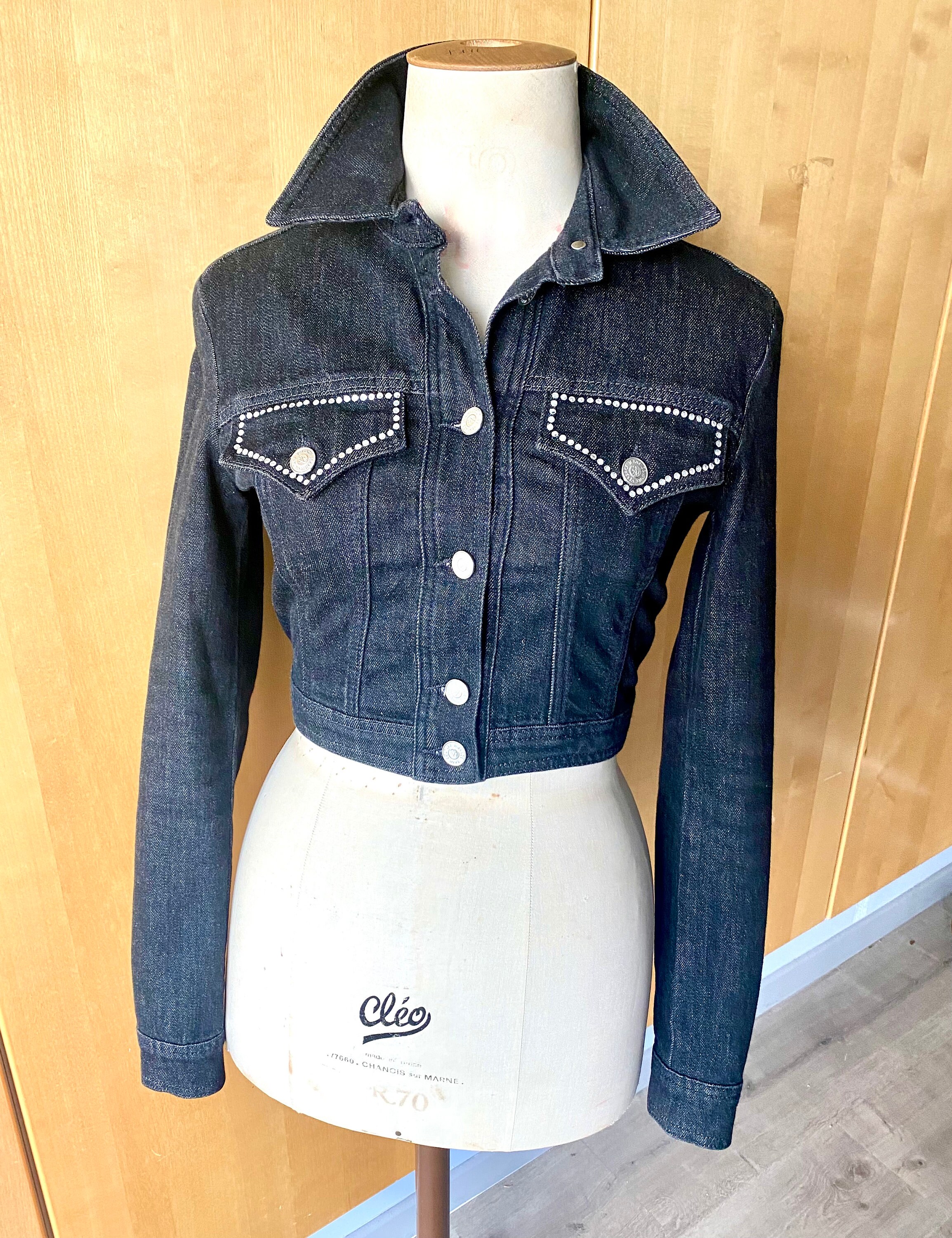 Versace 90s Denim Cropped Jacket Rhinestones 90s Versace