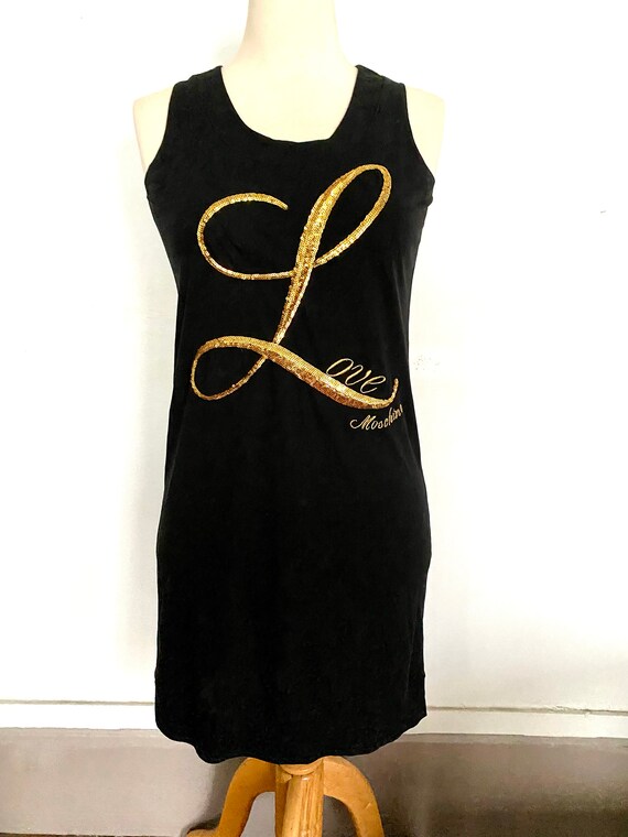 Vintage Moschino Love Black Dress: Gold Sequin Logo, 70s Shift - Etsy