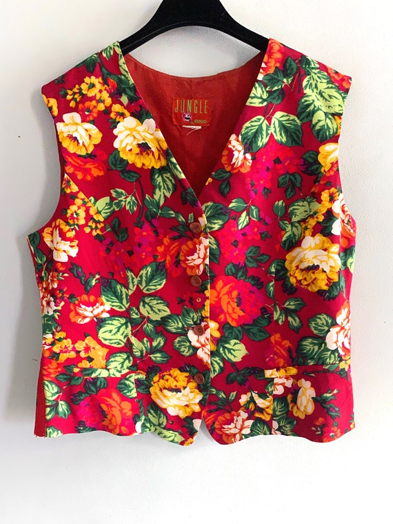 Jungle Kenzo floral silk vest flower print waistc… - image 7