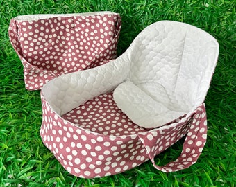 Dolls sleepover set. Beautiful fabric bassinet and nappy bag. One only in this fabric!