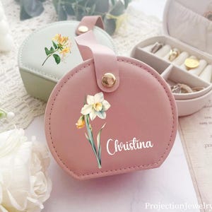 Personalisierte Name Schmuckschatulle für Brautjungfern, personalisierte Geburtsmonat Blumen Schmuckschatulle, Reise Schmuckschatulle, Brautjungferngeschenke