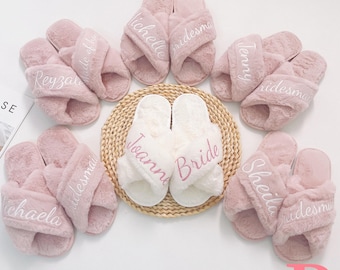 Pantuflas personalizadas de felpa para la novia y las damas de honor, regalo para la fiesta nupcial, calzado personalizado para fiestas.