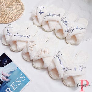 Custom Fluffy Slippers, Custom Bride Slippers, Fluffy Cross slippers, Bride to Be Gift, Bridesmaid Gift, Bachelorette Party, Fluffy Slippers