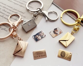 Personalized Envelope Keychain,Photo Keychain,Locket Keychain,  Message Keychain, Love Letter Keychain,Gifts for Him, for Dad, for Mom