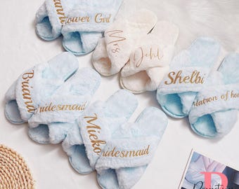 Pantuflas de dama de honor personalizadas y esponjosas, regalo para la fiesta nupcial