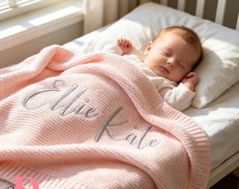 Manta de bebé de punto de algodón bordada, manta para cochecito con nombre personalizado, regalo de recuerdo para recién nacidos