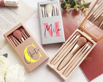 Personalized Makeup Brush Set,Portable Make-up Brush Set, Bridesmaid Makeup Brush With Mirror, Gift for Woman, Bridesmaid Gifts