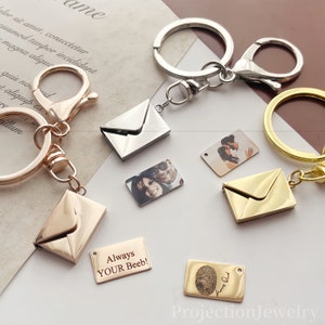 Llavero con foto personalizada, Llavero con medallón, Llavero con sobre, Llavero con mensaje, Llavero con carta de amor, Regalos para él, para papá, para mamá
