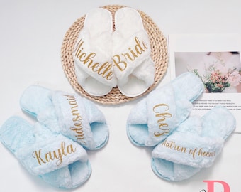 Pantuflas de dama de honor personalizadas y esponjosas: regalo para la fiesta nupcial