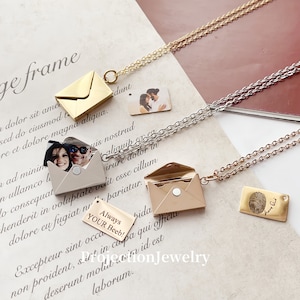 Collar de sobre, collar de medallón de fotos personalizado, medallón plegable con foto, medallón de sobre, regalo personalizado para novia, esposa, madre mamá