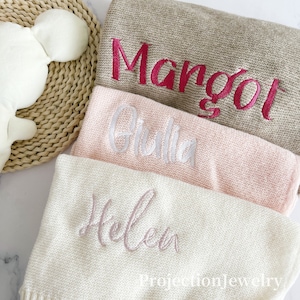 Personalized Knit Baby Blanket , Embroidery Gift for Baby Shower , Stroller Blanket , Monogrammed Newborn Baby Gift , Soft Cotton Knit