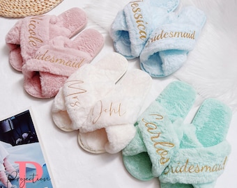 Pantuflas personalizadas de felpa para novia y damas de honor, calzado personalizado para fiestas.
