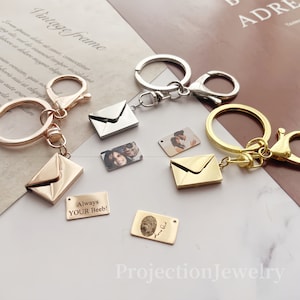Llavero con sobre personalizado, Llavero con foto, Llavero con carta de amor, Llavero con medallón, Llavero con mensaje, Regalos para él, para papá, para mamá