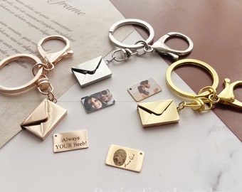 Personalized Envelope Keychain,Photo Keychain, Love Letter Keychain,Locket Keychain,  Message Keychain,Gifts for Him, for Dad, for Mom