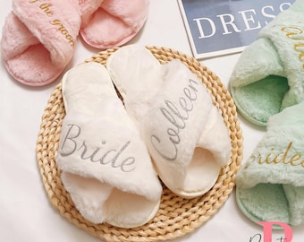 Pantuflas de novia personalizadas y suaves, regalo para damas de honor, pantuflas personalizadas para fiestas.