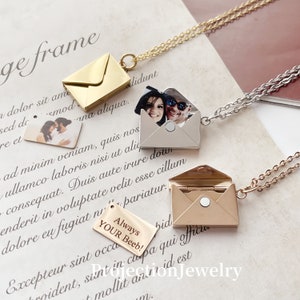 Collar con medallón de foto personalizado, Collar con sobre, Collar con mensaje, Collar con carta de amor, Collar con medallón, Regalo para novia, Esposa, Madre