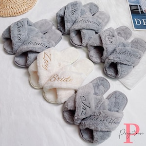 Custom Fluffy Slippers, Fluffy Cross slippers, Custom Bride Slippers, Bride to Be Gift, Bridesmaid Gift, Bachelorette Party, Fluffy Slippers