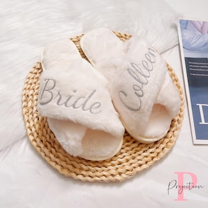 Custom Fluffy Slippers Set for Bridal Party | Personalized Soft Bridesmaid Slippers | Bachelorette Party Gifts | Fluffy Slippers