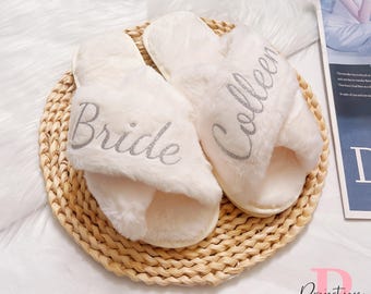 Pantuflas mullidas personalizadas, pantuflas de novia personalizadas