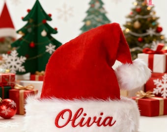 Gorro de Papá Noel bordado personalizado, decoración navideña personalizada