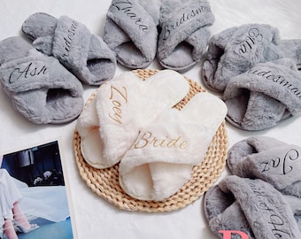 Pantuflas de novia personalizadas y suaves, regalo para damas de honor, pantuflas personalizadas para fiestas.