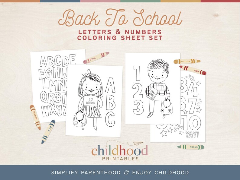 May include: Black and white coloring pages featuring letters of the alphabet, numbers 1-10, and illustrations of children carrying backpacks and books. The text "Back To School" and "Letters & Numbers Coloring Sheet Set" is at the top of the image.