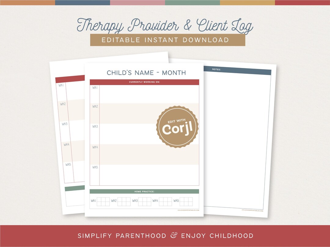 Printable Kids Speech Therapy Log, Child Occupational Therapy ...