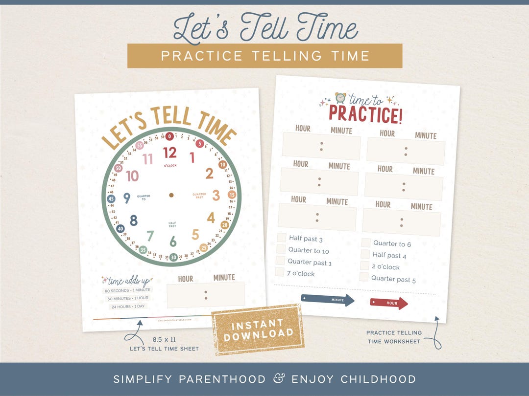 Learn to Tell Time, Instant Download Analog Clock Printable for Kids ...