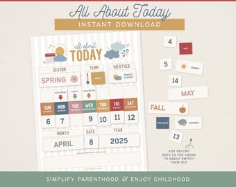 All About Today Daily Calendar Printable: Homeschool Morning Board, Preschool Circle Time (Instant  Download)