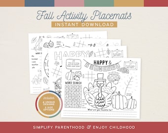 Paquete de manteles individuales con actividades de otoño, juegos de otoño, recursos para la educación en casa (descarga imprimible)