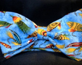 Bow tie with motif of fishing lures