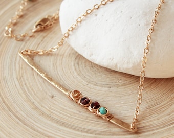Gold Filled Birthstone Bar Necklace: Personalized Mother's Gift