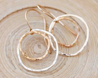 Mixed Metal Hoop Earrings: Gold Filled & Sterling Silver, Organic Style