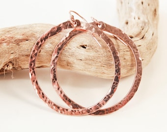 Rose gold hammered hoop earrings. Organic shape jewelry in rose gold. New trends, everyday, simple, stylish. Gifts for women, Bestseller