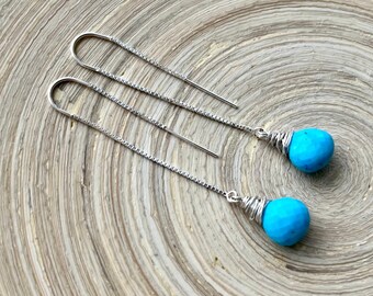 Sterling Silver Turquoise Threader Earrings: December Birthstone Gift