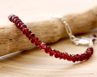 Garnet silver stacking bracelet. Sterling silver gemstone bracelet, January birthstone bracelet,red garnet and silver. Birthday gifts.